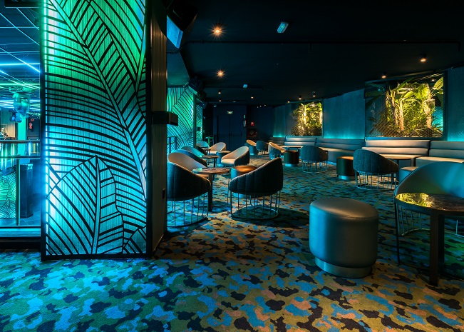 Sala Changó chango club discoteca Madrid. Diseño Cuarto Interior. asientos tonella sancal