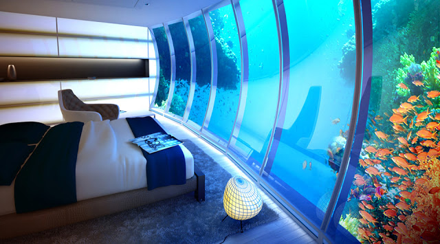 dormitorio sumergido en el mar Diseño y naturaleza. 